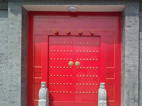 霍尔果斯中国传统四合院系列朱红色中式木制大门木作